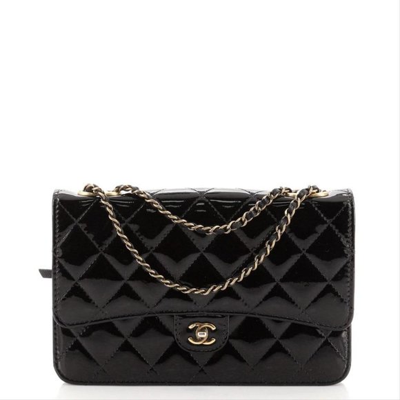Chanel Wallet on Chain CC Eyelet Quilted Black Patent Leather Cross Body Bag - Picture 1 of 12